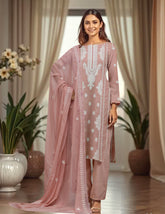 TEA PINK Chiffon Embroidered 3Pc Suit (Unstitched)
