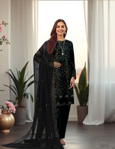 BLACK & WHITE Chiffon Embroidered 3Pc Suit (Unstitched)