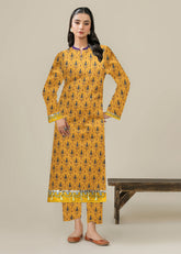 DARK MUSTARD AND BLACK Full Suit 2Pc Classic Lawn (Unstitched)