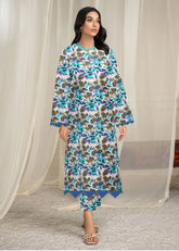 IVORY WITH PURPLE AND TEAL Full Suit 2Pc Classic Lawn (Unstitched)