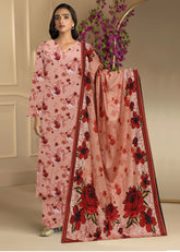 BLUSHING PEACH & RED 3pc Premium linen suit with linen dupatta (Unstitched)