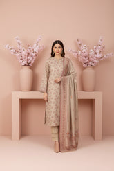 OAT BROWN 3Pc Premium Dhanak Printed Suits (Unstitched)
