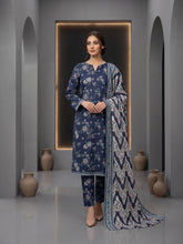COBALT BLUE WITH MULTI PRINTED LAWN SUIT WITH VOILE DUPATTA 3Pc (Unstitched)