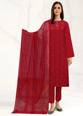 MAROON Chiffon Embroidered 3Pc Suit (Unstitched)
