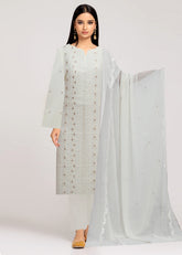 OFF WHITE AND COPPER Chiffon Embroidered 3Pc Suit (Unstitched)