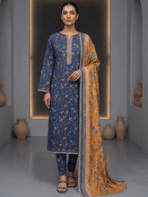 NAVY BLUE AND MUSTARD PRINTED LAWN SUIT WITH VOILE DUPATTA 3Pc (Unstitched)