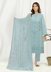 PASTEL TURQUOISE WITH SEQUINS Chiffon Embroidered 3Pc Suit (Unstitched)