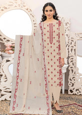 FAWN AND MAROON Chiffon Embroidered 3Pc Suit (Unstitched)