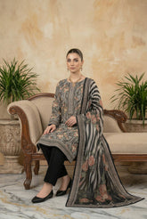 BLACK & WHITE WITH MULTI PRINT Digital Printed 3Pc suit with Luxury Voile Dupatta(Unstitched)