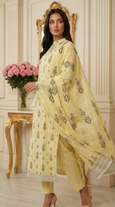 PASTEL YELLOW Supreme Lawn 3pc suit with Luxury Voile Dupatta