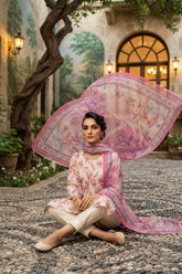 LIGHT PINK WITH MULTI Digital Printed Premium Lawn Suit with Voile Dupatta 3pc (Unstitched)