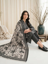 BLACK, WHITE & FAWN Digital Printed 3Pc suit with Luxury Voile Dupatta(Unstitched)