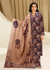 PEACH BROWN AND NAVY BLUE 3pc Premium Doria linen suit with linen dupatta (Unstitched)