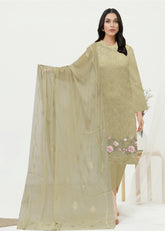 LIGHT MEHNDI GREEN WITH SEQUENCE Chiffon Embroidered 3Pc Suit (Unstitched)