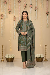 BRITISH RACING GREEN 3Pc Premium Dhanak Printed Suits (Unstitched)