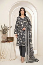 BLACK WITH CLOUD GRAY Printed Premium Lawn Full Suit 3pc Suit (Unstitched)