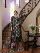 GREEN & BLACK WITH MULTI PRINT Premium Quality Lawn 3pc Suit with Diamond Doria Dupatta (Unstitched)