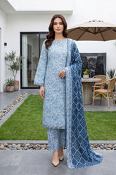 SHADES OF BLUE DIGITAL PRINTED PREMIUM LAWN SUIT WITH FINE LAWN DUPATTA 3Pc (Unstitched)