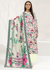 CREAM AND MULTI FLOWER 3pc Premium Doria linen suit with linen dupatta (Unstitched)