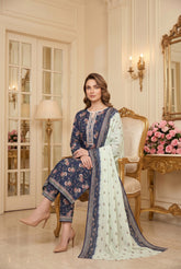 BLUE & MINT GREEN Digital Printed Premium Lawn 3pc Suit (Unstitched)