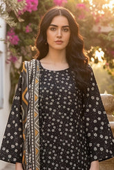 BLACK WITH MULTI PRINT Bana Dora Lawn Shirt with Plain dyed Trouser with Luxury Lawn Voile Dupatta 3Pc.(Unstitched)