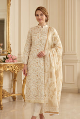 BRIGHT CREAM Supreme Lawn 3pc suit with Luxury Voile Dupatta