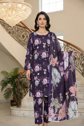 ROYAL PURPLE WITH MULTI PRINT Printed Full Suit with Luxury ZARI Dupatta 3pc (Unstitched)