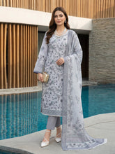 ICE BLUE PREMIUM QUALITY PRINTED SLUB LAWN SUIT WITH VOILE DUPATTA 3Pc (Unstitched)