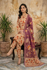 REBECCA PURPLE WITH MULTI PRINT Printed Full Suit with FANCY ZARI Dupatta 3pc (Unstitched)