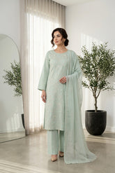 PANACHE GREEN Chiffon Embroidered 3Pc Suit (Unstitched)