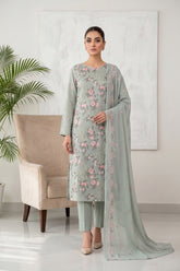 TEA GREEN Chiffon Embroidered 3Pc Suit (Unstitched)
