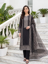 BLACK WHITE WITH GREEN Premium Classic Lawn 3pc Suit with Light Weight Voile Dupatta (Unstitched)