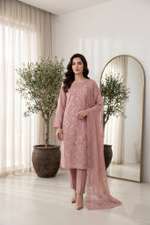 BLUSH PINK Chiffon Embroidered 3Pc Suit (Unstitched)