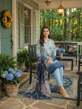 LIGHT BLUE WITH MULTI PRINT Premium Classic Lawn Printed Suit with Light Weight Fancy Voile Dupatta 3pc (Unstitched)