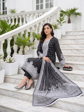 BLACK WHITE & GRAY Premium Classic Lawn 3pc Suit with Light Weight Voile Dupatta (Unstitched)