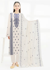 SKIN & BLUE Chiffon Embroidered 3Pc Suit (Unstitched)