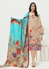 BEIGE 3pc Premium linen suit with linen dupatta (Unstitched)