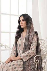 BLACK CREAM & BROWN Printed Full Suit with Luxury ZARI Dupatta 3pc (Unstitched)