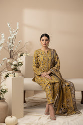 BASE OLIVE GREEN BLACK GRAY PRINT 3pc Premium Doria linen suit with linen dupatta (Unstitched)