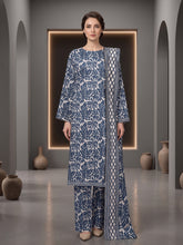 BLUE & IVORY PRINTED LAWN SUIT WITH VOILE DUPATTA 3Pc (Unstitched)