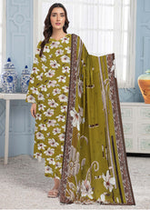 MEHNDI GREEN 3pc Premium Doria linen suit with linen dupatta (Unstitched)