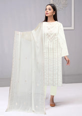 CREAMISH WHITE WITH COPPER Chiffon Embroidered 3Pc Suit (Unstitched)