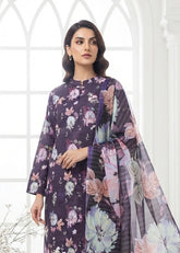 ROYAL PURPLE WITH MULTI PRINT Printed Full Suit with Luxury ZARI Dupatta 3pc (Unstitched)