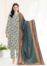 OLIVE GREEN AND BOTTLE GREEN 3pc Premium linen suit with linen dupatta (Unstitched)