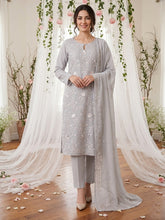 LAVA GRAY Chiffon Embroidered 3Pc Suit (Unstitched)