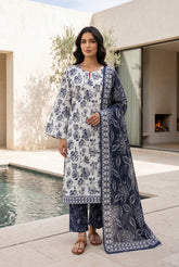 NIGHT BLUE Premium Digital Lawn Suit with Digital Voile Dupatta 3pc Suit (Unstitched)