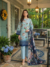 LIGHT BLUE WITH MULTI PRINT Premium Classic Lawn Printed Suit with Light Weight Fancy Voile Dupatta 3pc (Unstitched)
