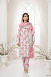 CREAM PINK & PISTACHIO Printed Full Suit with Luxury ZARI Dupatta 3pc (Unstitched)
