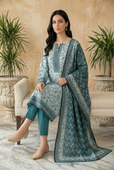 POWDER BLUE & MYRTLE GREEN Digital Printed 3Pc suit with Luxury Voile Dupatta(Unstitched)