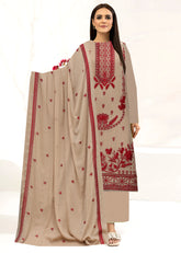 BEIGE & RED Chiffon Embroidered 3Pc Suit (Unstitched)